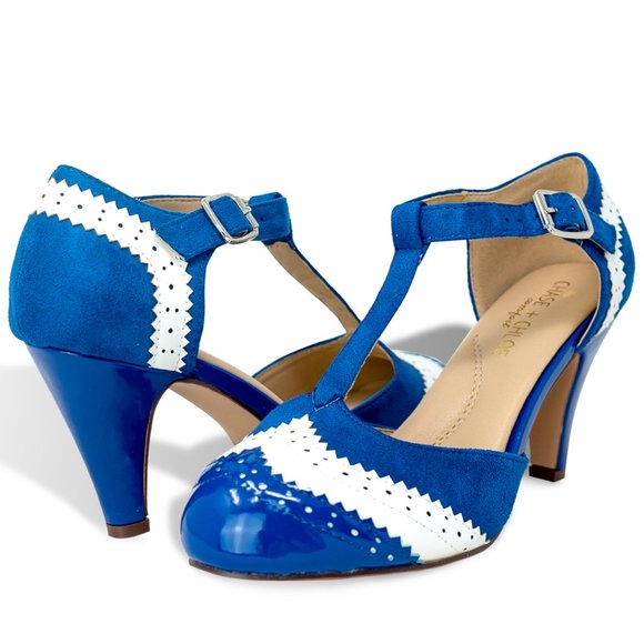 Chase + Chloe Blue and White Heels - Picture 4 of 4